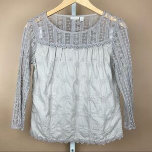 Nordstrom XS Hinge Lace Embroidered 3/4 Sleeve Top Boho Cottagecore Fairycore